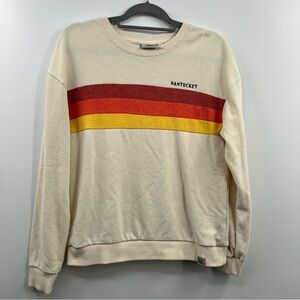 Techstyles Nantucket Stripe Crewneck Sweatshirt Cream Retro Surf M